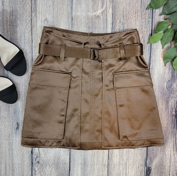 Brunello Cucinelli Dresses & Skirts - Brunello Cucinelli Brown Satin Belted Mini Skirt